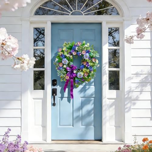 Spring Summer Wreaths for Front Door 24 Inch, Outdoor Summer Wreath with Pansy, Hydrangea & Floral Accents, Spring Wreath for Front Door Outside, Summer Wreaths Front Door for Home Decor - Image 5