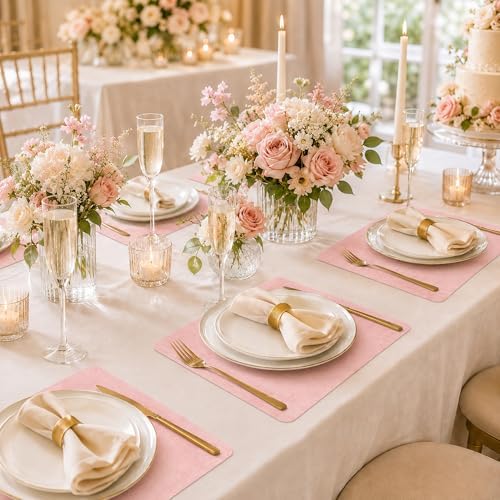 Maxpearl Faux Leather Placemats Set of 6, Easy to Clean, Light Pink - Image 6