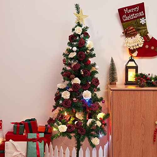 InnoGear Artificial Flowers, 50 Pcs Burgundy Foam Fake Roses Bulk with Stems for Decoration DIY Wedding Bouquets Centerpieces Bridal Shower Party Christmas Tree - Image 2