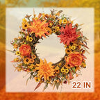 J'FLORU 22 Inch Artificial Fall Wreath Autumn Wreaths for Front Door Thanksgiving Wreath with Peony Dahlia Daisy Flowers for Thanksgiving Day Harvest Festival Wall Porch Indoor Outdoor - Image 6