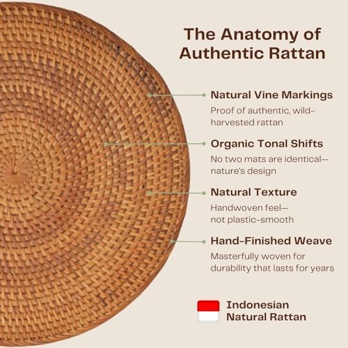 6-Pack Rattan Placemats - 13-inch Round Placemats (Smoky Brown) - Smoked-Cured Woven Place Mats, Round Table Mats - Wicker Chargers for Dinner Plates, Plate Chargers Boho - Kitchen Table Decor - Image 4