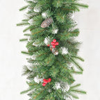 Christmas Garland with Prelit 9ft Christmas with 50 Warm White Lights, Pulg in, Snow PVC Mixed PE Pine Cones Red Berry Garland Xmas Decor for Stairs Wall Door Indoor Outdoor - Image 5