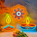 3 Pcs Diwali Neon Sign UV Printed Oil Lamp Lotus Flower Shape Neon Light by Eclulorivenneonsign