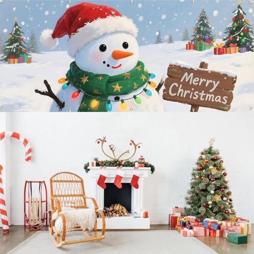 Cute Snowman Garage Door Banner 16x7 Ft - Merry Christmas Sign Design for Family Holiday Decorations - Image 7