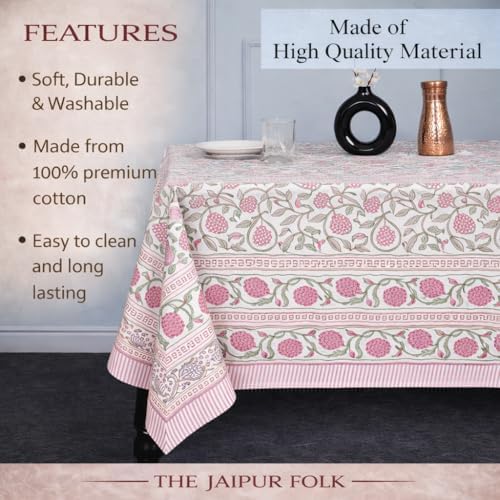 TJF Strawberry Red Hand Block Print Square Tablecloth 60 x 60 Inch - Image 4