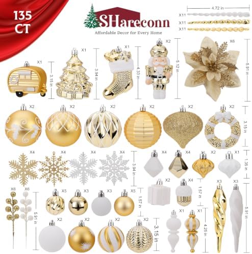 SHareconn 135Pcs Christmas Tree Ornaments Set, Christmas Tree Decorations - Image 2