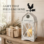 Farmhouse Decorative Lantern with Rooster Top, White Metal Candle Holder - Image 6