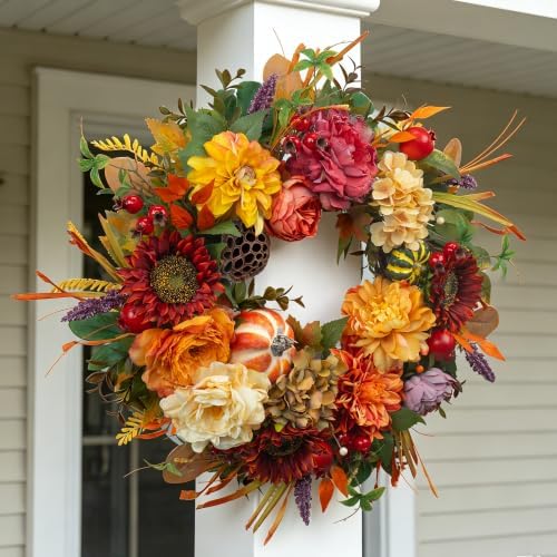 24 Inch Artificial Harvest Fall Wreaths for Front Door,Porch & Entryway - Image 2
