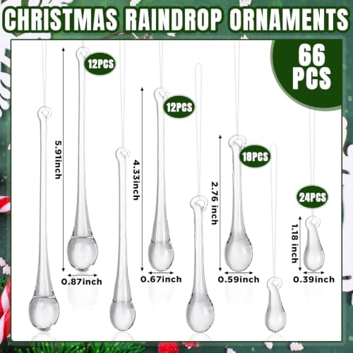 66 Pcs Clear Glass Teardrop Christmas Ornaments,4 Medium Size - Image 2