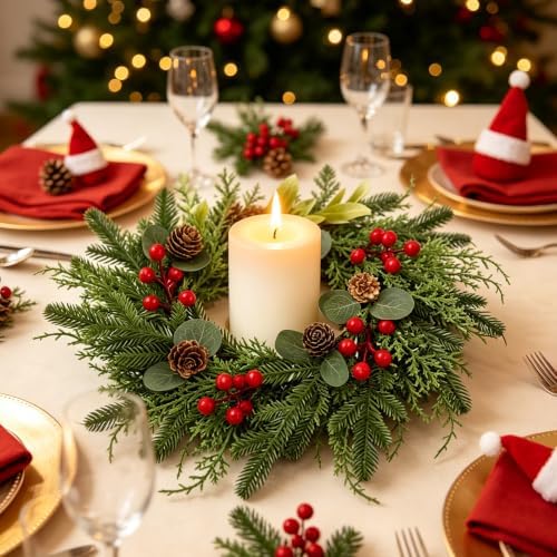 Thewe 6Pcs 12" Christmas Candle Wreaths for Kitchen Cabinet Table Decor - Image 4