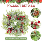 6 Pcs 9.2" Mini Christmas Wreaths for Cabinets Small Wreath Kitchen with Ribbon Christmas Decorations Candle Rings Red Berry Pine Cone Wreaths for Windows Farmhouse Xmas Decor Table Centerpiece - Image 4