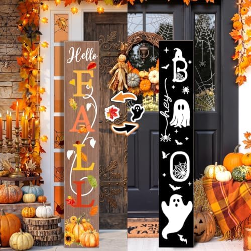 47" Double Side Fall Porch Sign Halloween Boo Porch Decor by Memorywuu