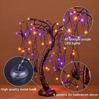 24Inch Halloween Lighted Willow Tree Bonsai Light 80 Orange and Purple LED Lights Table Top Lamp Artificial Tree Desk Decor with 4 Spiders Adapter Plug in/Battery Powered for Christmas Decoration - Image 3