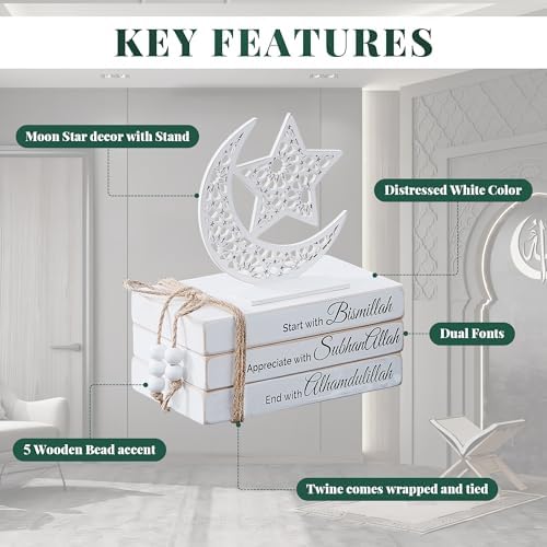 Islamic Wooden Faux Book Set with Moon Star decor, ramadan decorations for home, Great Islamic decor and Eid decorations for home & Mosque. Ramadan gifts idea, eid al adha decorations, Islamic gift - Image 4