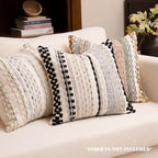 Boho Chenille Tufted Throw Pillow Covers 18x18 Inch Set of 2 Farmhouse Black Woven Striped Decorative Pillowcases for Couch Sofa Bed - Image 2