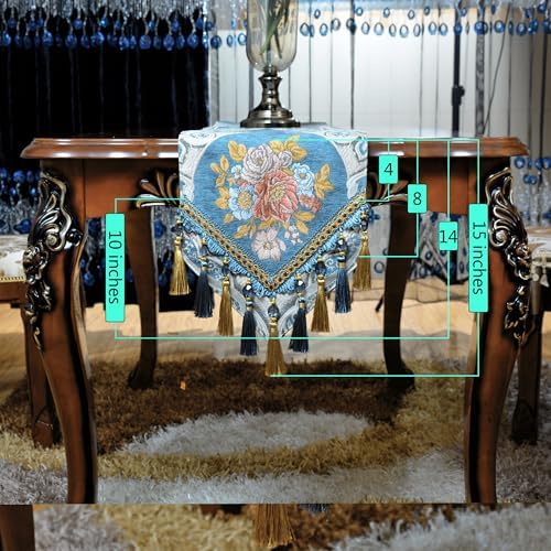 Extra Luxury Velvet Blue Table Runner 120 Inches Long with Vintage Damask Jacquard Design for Dining Room,Living Room,Home Decor,Elegant Beaded Tapestry (N-Blue, 13×90 inch) - Image 3