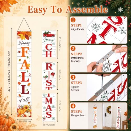 2 in 1 Fall Porch Sign 47" Double Side Christmas Front Door Decor - Image 3