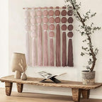 Macrame Wall Hanging Dip Dyed Red Yarn Balls Tassel Boho Decor 27"W*31"L - Image 5