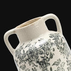Ceramic Vase with Handles, Vintage Utensil Holder, Flower Decorative Vase Chinoiserie Decor Rustic Farmhouse Retro Floral Vases for Table Bookshelf Mantel Kitchen Living Room Office - 6.7” Gray 017 - Image 5