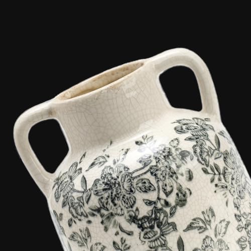 Ceramic Vase with Handles, Vintage Utensil Holder, Flower Decorative Vase Chinoiserie Decor Rustic Farmhouse Retro Floral Vases for Table Bookshelf Mantel Kitchen Living Room Office - 6.7” Gray 017 - Image 5