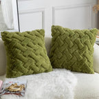 Yaertun Set of 2 Decorative Throw Pillow Covers Thick Plush Wool Throw Pillows Super Soft Luxury Faux Rabbit Fur Velvet Cushion Covers for Couch Sofa Bed Living Room 24x24 Inch Olive Green - Image 2