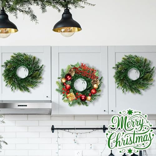 12 Pcs Christmas DIY Green Wreath 10 Inch Artificial DIY Faux Plain Wreaths Front Door Green Farmhouse Cabinets Indoor Outdoor Wall Decor(Willow Pine) - Image 4