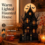 Lighted Halloween Haunted House & Character Figurine Collection, Halloween Decorations with Ghost, Black Cat & Pumpkin Figures, Gothic Haunted House Centerpiece for Mantel Shelf Home Decor，Ghost - Image 2