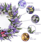 20" Lavender Wreath with LED Lights & Butterflies, Front Door Decor - Image 3