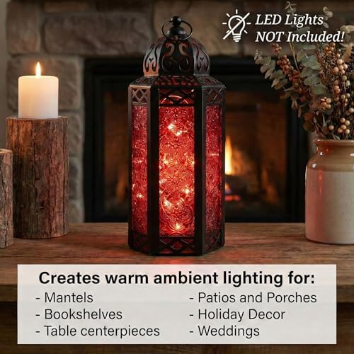 Vela Lanterns Decorative Indoor Moroccan Candle Holder, Red, M, 2-Pack - Image 2