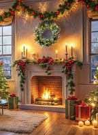 24 Inch Prelit Christmas Wreath for Front Door, Battery Operated LED Light Christmas Wreath with Pine Cones, Red Berry Clusters, Branches and Leaves, Lighted Wreath Wall Windows Decoration - Image 2