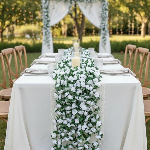 Suncalla 30 Pcs 246ft Flower Garland Artificial Vine with Green Leaves Hanging Fake Flower Vines Ivy Garlands Wall Garden Decor for Room Wedding Birthday Arch Decor (White) - Image 6