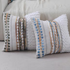 Boho Throw pillow covers 18x18 set of 2 farmhouse decorative Couch pillow covers neutral Accent throw pillows covers striped outdoor cushion covers square textured chenille pillow cases for sofa bed - Image 4