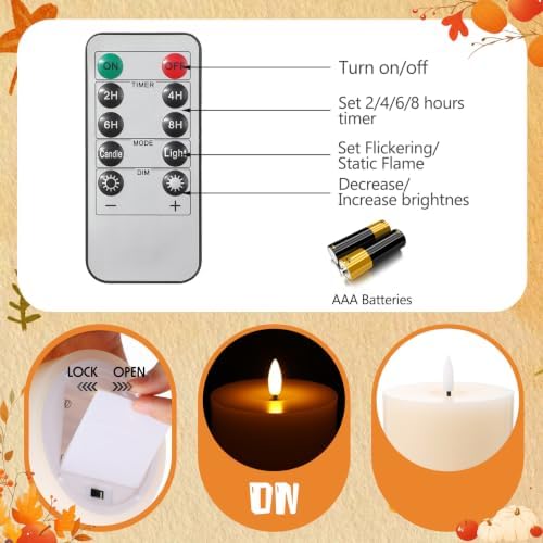 3 Pcs 6/8/12" Fall Vintage Flameless LED Candles Decorations for Home - Image 4
