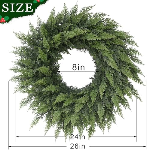 24" Lifelike Touch Artificial Cedar Wreath for Front Door Christmas Decor - Image 6