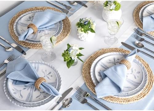 Solino Home 100% Linen Table Runner White, Classic Hemstitch 14 x 120 in - Image 3