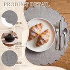 Set of 12 Gray Cotton Placemats 15" Round Scalloped - Image 3