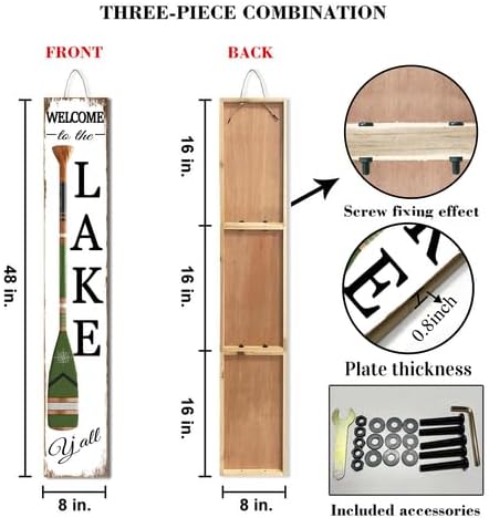 Welcome To The Lake Y'all Board 8x48inch Rustic Lake House Welcome Standing Sign for Front Door Porch, Farmhouse Oar Theme Vertical Yard Outdoor All Season Decorations - Image 4
