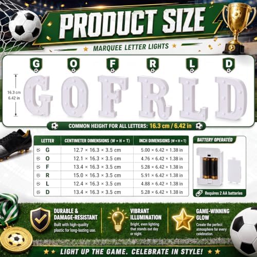 Honoson 9 Pcs Go for Gold LED Lights up Sign Sports Theme Party Decoration - Image 3