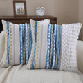 Boho Throw pillow covers 18x18 set of 2 farmhouse decorative Couch pillow covers neutral Accent throw pillows covers striped outdoor cushion covers square textured chenille pillow cases for sofa bed by PLEPATE