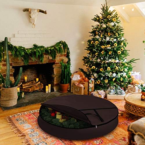 Covers & All Christmas Wreath Storage Bag 12 Oz with Carrying Handle & Dual Zipper - 100% Water Resistant Durable Material Storage Bag - Holiday Xmas Tear Resistant Bag (30" Dia x 7" H, Coffee) - Image 5