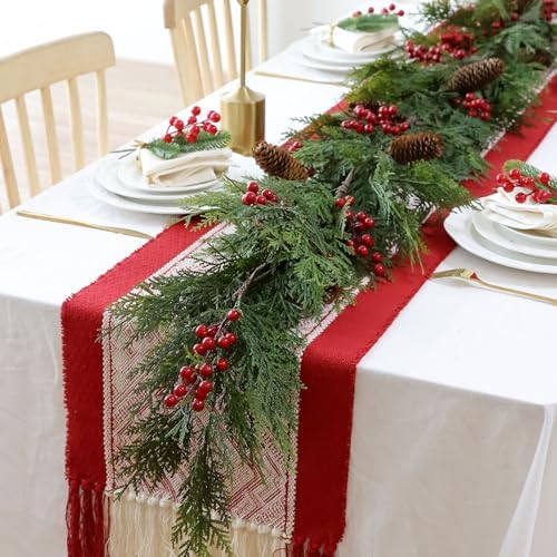 MIZII Christmas Garlands 6FT Artificial Pine Garland with Pinecone Berries Greenery Garland Christmas Decorations for Xmas Fireplace Mantle Home Decor Indoor Outdoor (Garland-6FT) - Image 5