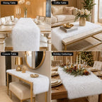 White Faux Fur Table Runner Christmas Table Decor 11.8 x 70.8 Inch - Image 6