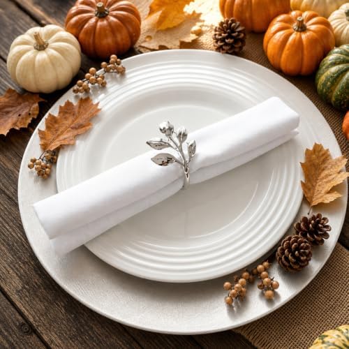 Hotop Set of 250 Fall Leaf Napkin Ring Silver Metal Holders for Table Decor - Image 2