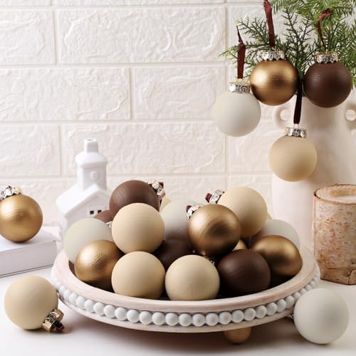 24 Pcs Neutral Christmas Ornament 2.36'' Textured Tree Decor,Coffee - Image 5