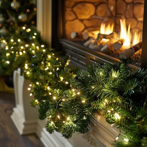 TW SHINE 30 FT Pre-Lit Christmas Garland Decorations, 100 LED Lighted Artificial Pine Garlands with 8 Modes, Green Garland for Indoor Outdoor Door Home Stairs Holiday Decor, Warm White - Image 5