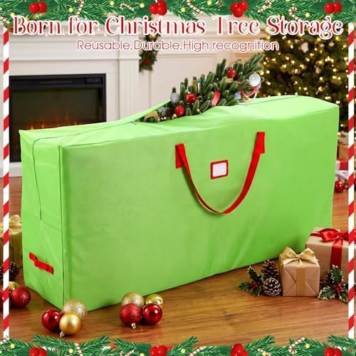 9 ft Christmas Tree Storage Bag Heavy Duty 420D Oxford Artificial Christmas Tree Bag with Reinforced Handles Dual Zippers Card Slot Wide Opening Extra Large Storage Container, Green - Image 6