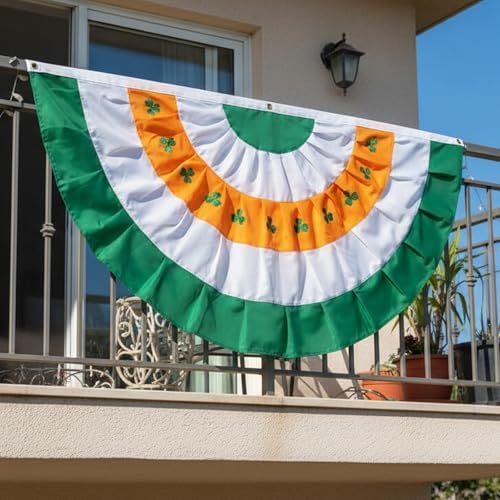 SYII Irish Bunting Flag 3x6 FT, Embroidered Shamrock Ireland Bunting flags, 210D Polyester Saint Patrick's Day Banner, Outdoor Heavy Duty St Patrick's Day Bunting Flag, St. Patrick's Day Decorations - Image 5