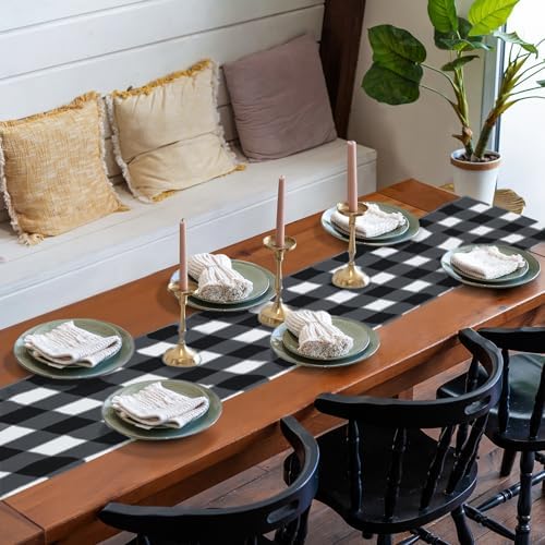 Cupuamon Fabric Checkered Table Runner 12 Pack Waterproof Gingham Table Runner 14W x 108L Buffalo Check Table Runners for Parties Kitchen Dining Wedding Banquet (Black and White) - Image 7