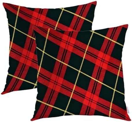 Batmerry Red Abstract Black Celtic Plaid Throw Pillow Covers, Retro Green Scottish Plaid Tartan Decorative Pillow Covers Digital Printing Blended for Couch Bed Invisible Zipper 26X26 in(Set of 2) by Batmerry