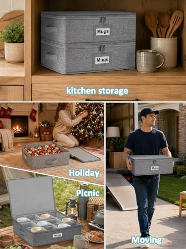 Cirhy Hard Shell Mug Storage Organizer with Padded Dividers, 2-Pack, Grey - Image 6